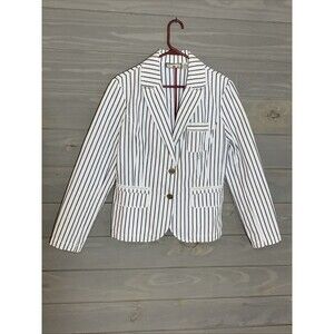 Caribbean Joe Striped Blazer Womens M Nautical Navy White Preppy Beach Coastal